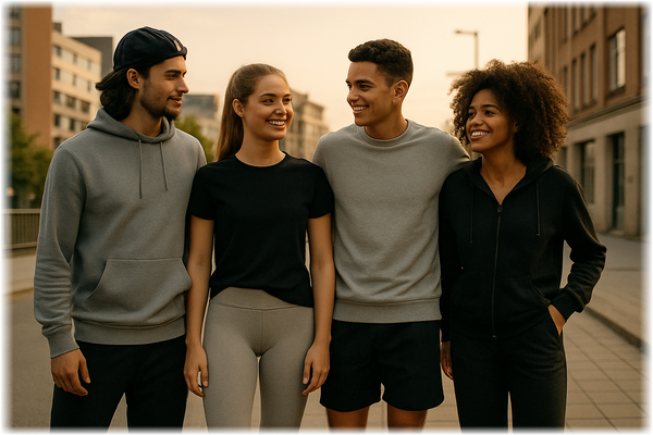 Junge Menschen in sportlicher Kleidung in urbaner Umgebung